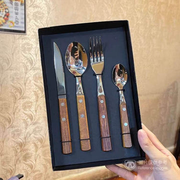 Rustic Wood-Handle Steak Cutlery Set