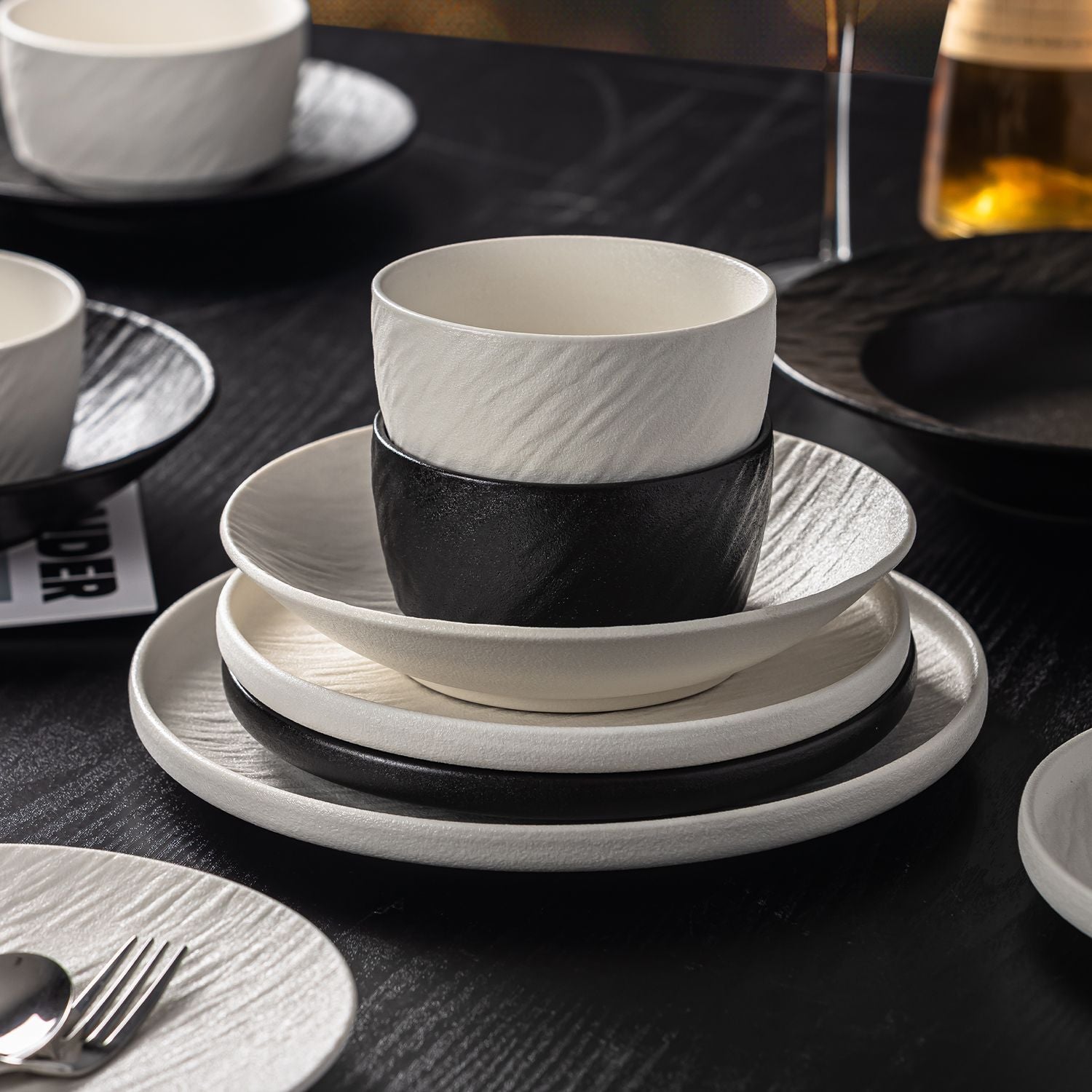 Matte Rock-Textured Ceramic Tableware