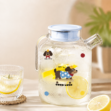 Cute Glass Water Jug with Lid & Spout – Good Luck Dachshund Design