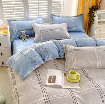 100% Cotton Stripe Bedding Set Blue & Grey | Soft & Breathable