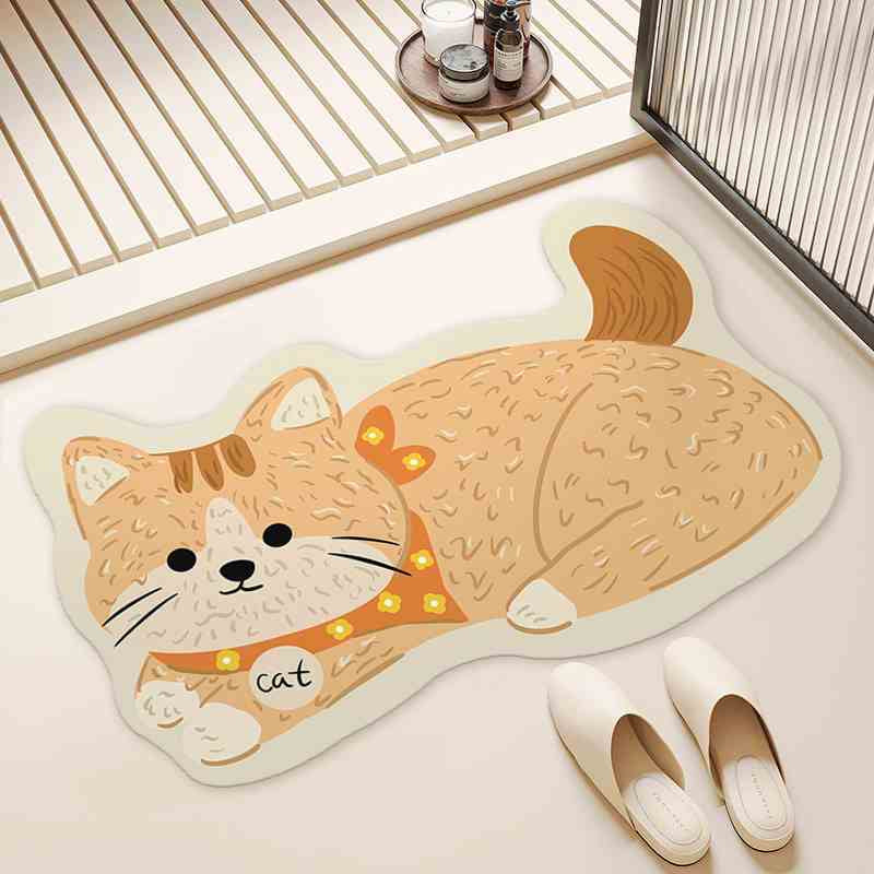 Cute Scarf Cat Diatomite Bath Mat