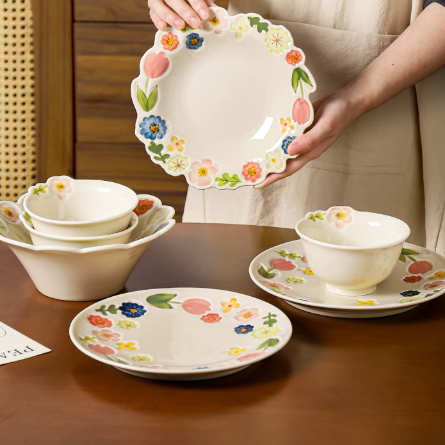 🌸 Embossed Floral Ceramic Tableware Series