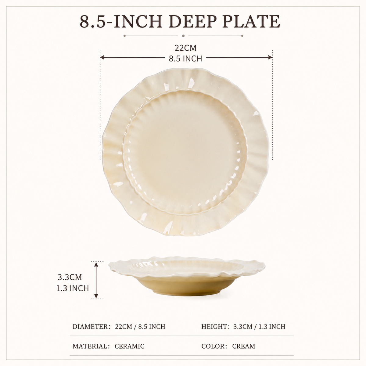 🌸 Cream Floral Embossed Ruffle Edge Ceramic Plate