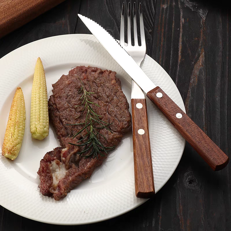 Rustic Wood-Handle Steak Cutlery Set