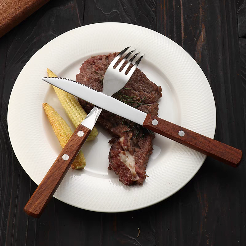 Rustic Wood-Handle Steak Cutlery Set