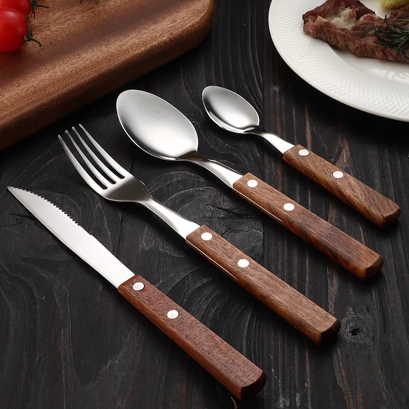 Rustic Wood-Handle Steak Cutlery Set
