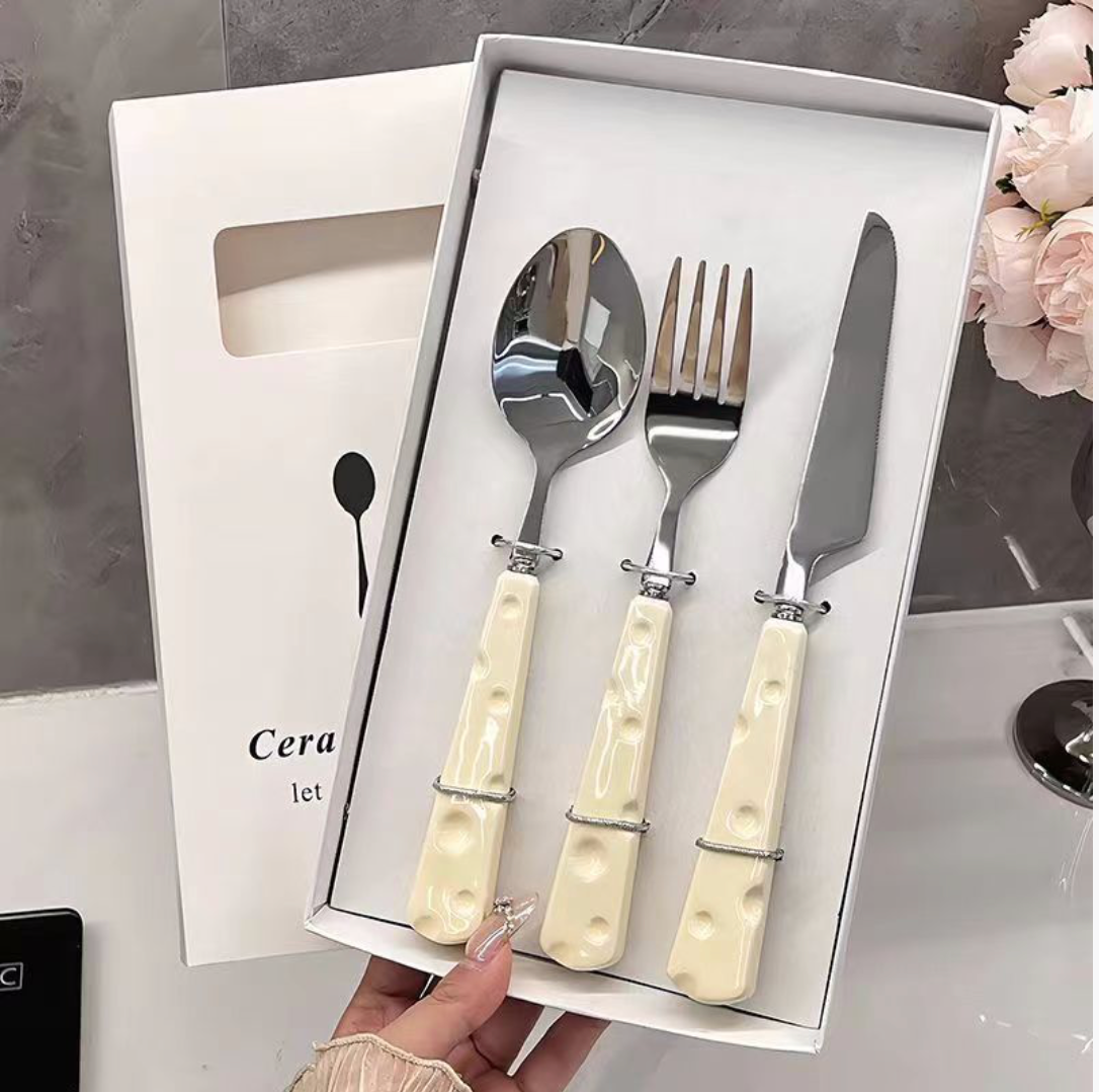 波点手柄不锈钢餐具套装