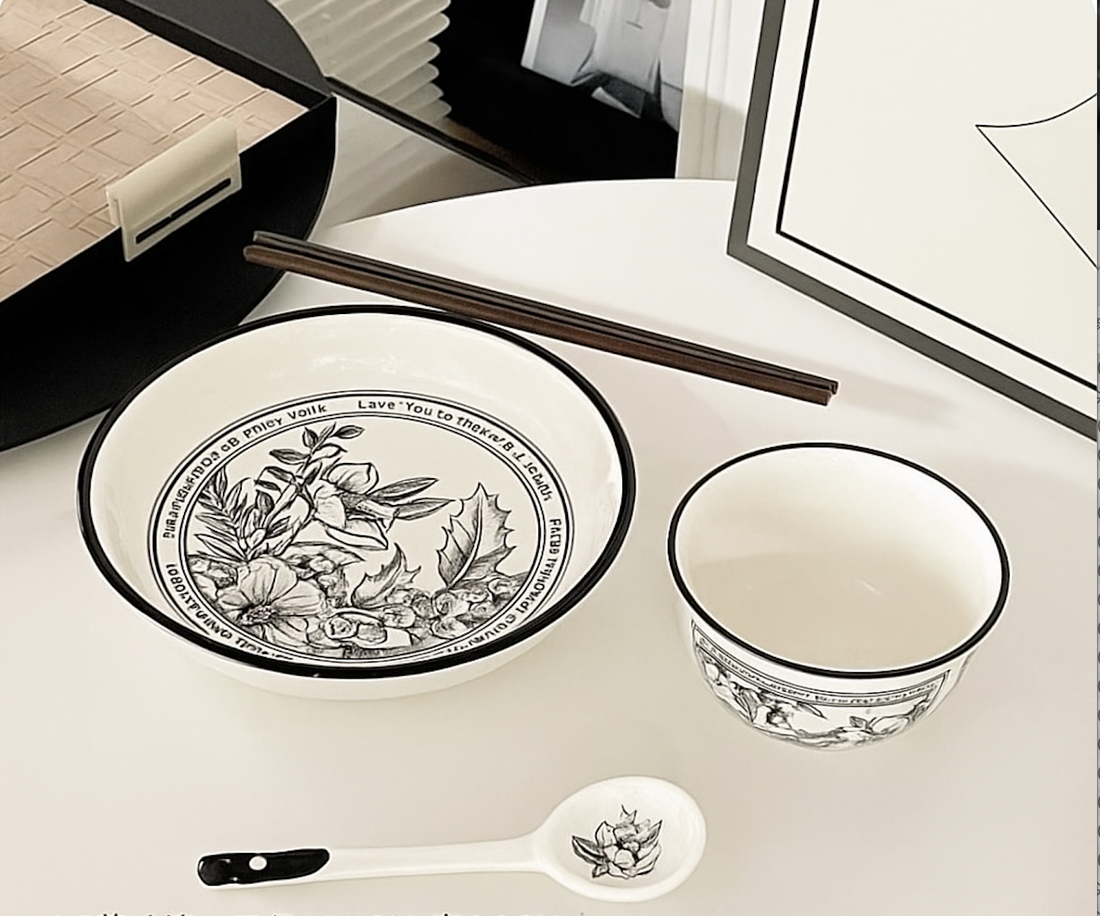 Monochrome Bloom Dinnerware Set