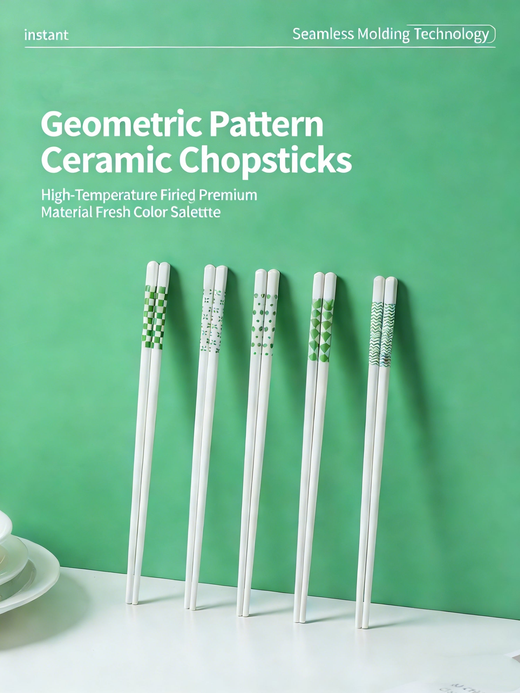 Geometric Ceramic Chopsticks Gift Set - Green/Black