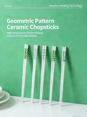 Geometric Ceramic Chopsticks Gift Set - Green/Black