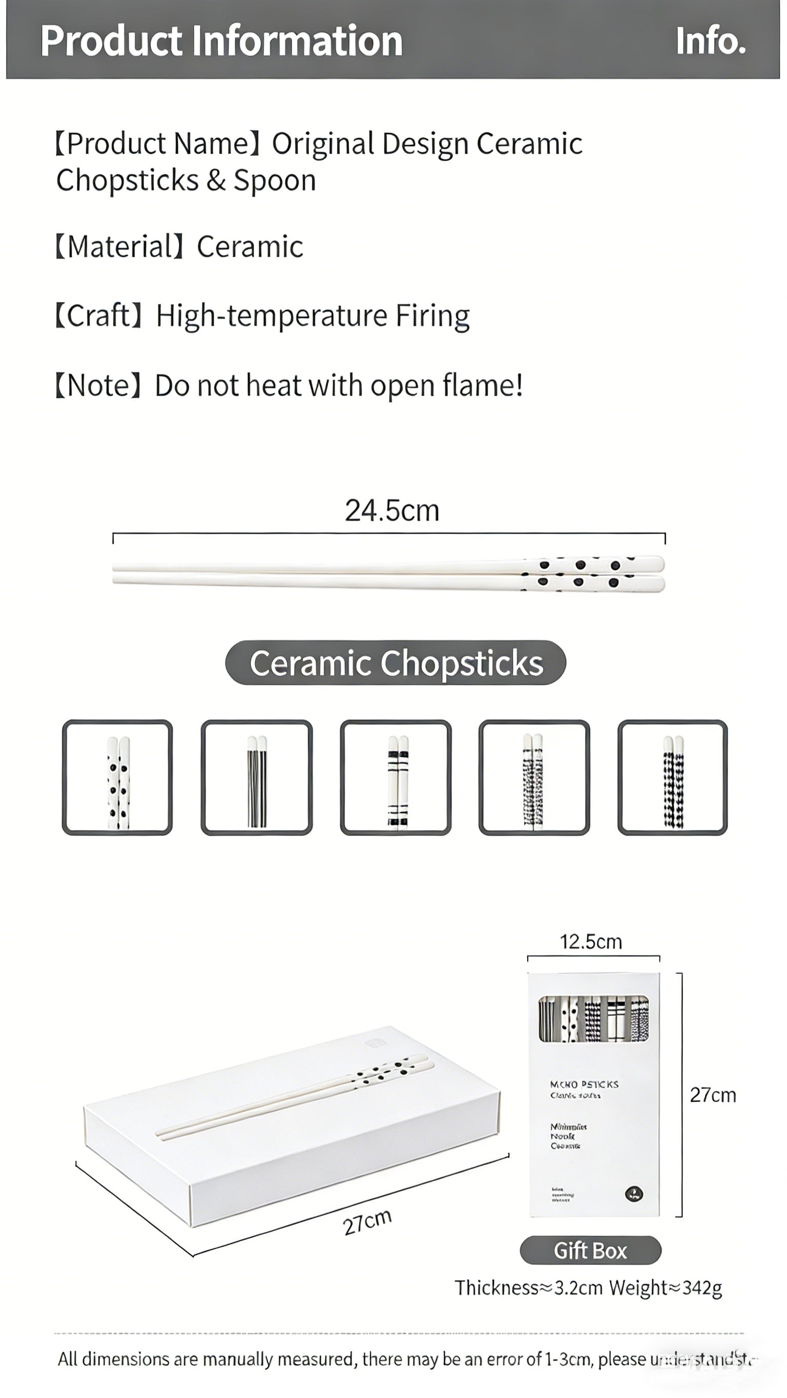 Geometric Ceramic Chopsticks Gift Set - Green/Black