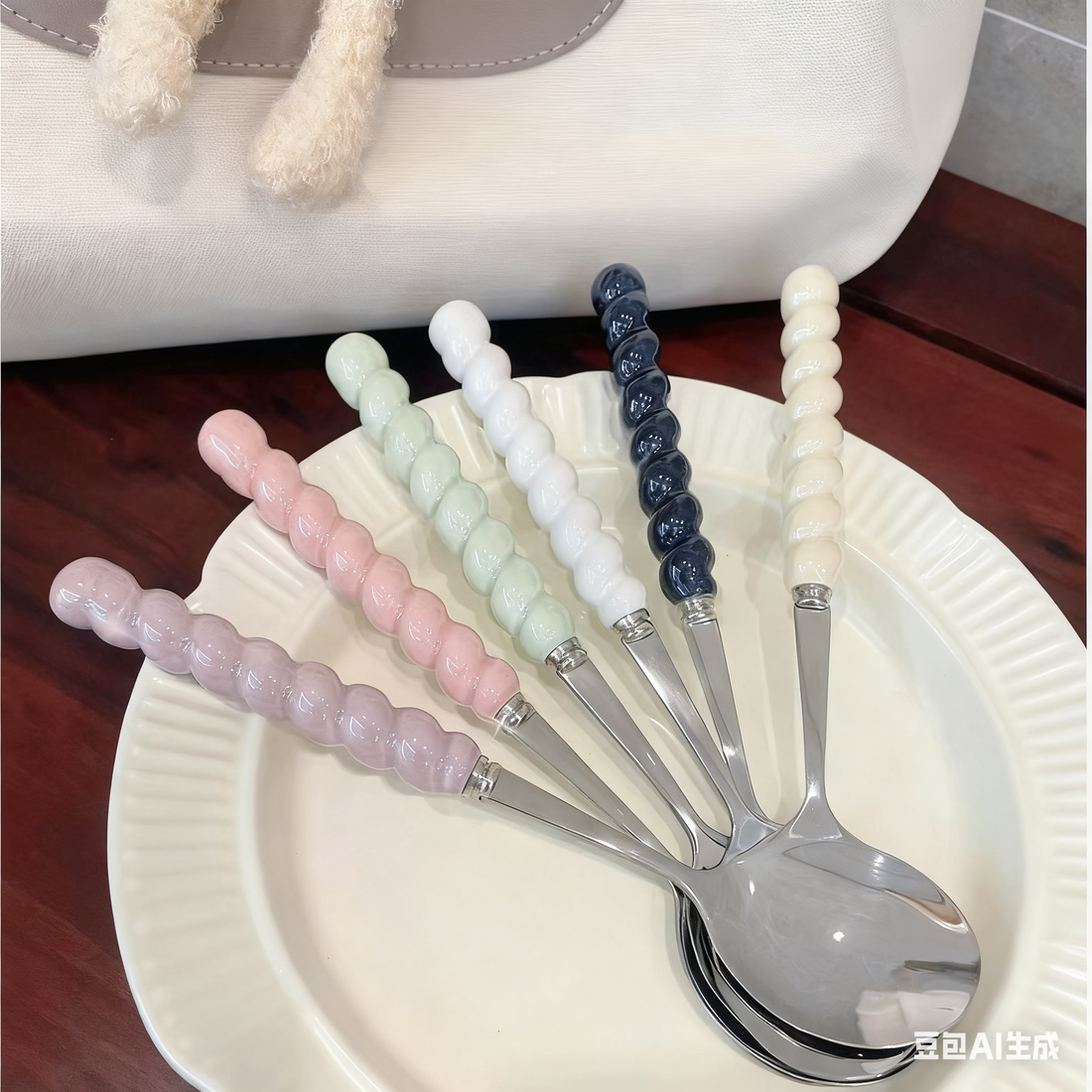 Bubble Bead Ceramic Handle Spoon