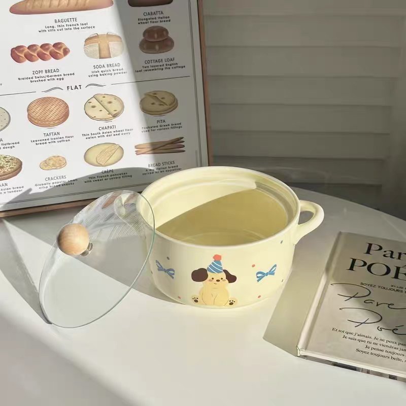 🎀 Party Puppy Ceramic Pot Set（Double-Handle Soup Bowl with Lid）