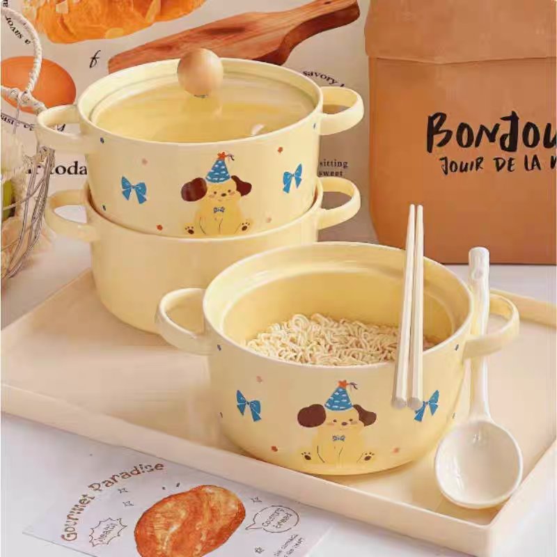 🎀 Party Puppy Ceramic Pot Set（Double-Handle Soup Bowl with Lid）