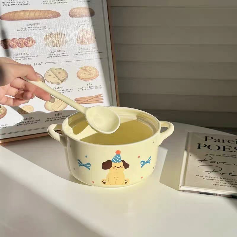 🎀 Party Puppy Ceramic Pot Set（Double-Handle Soup Bowl with Lid）