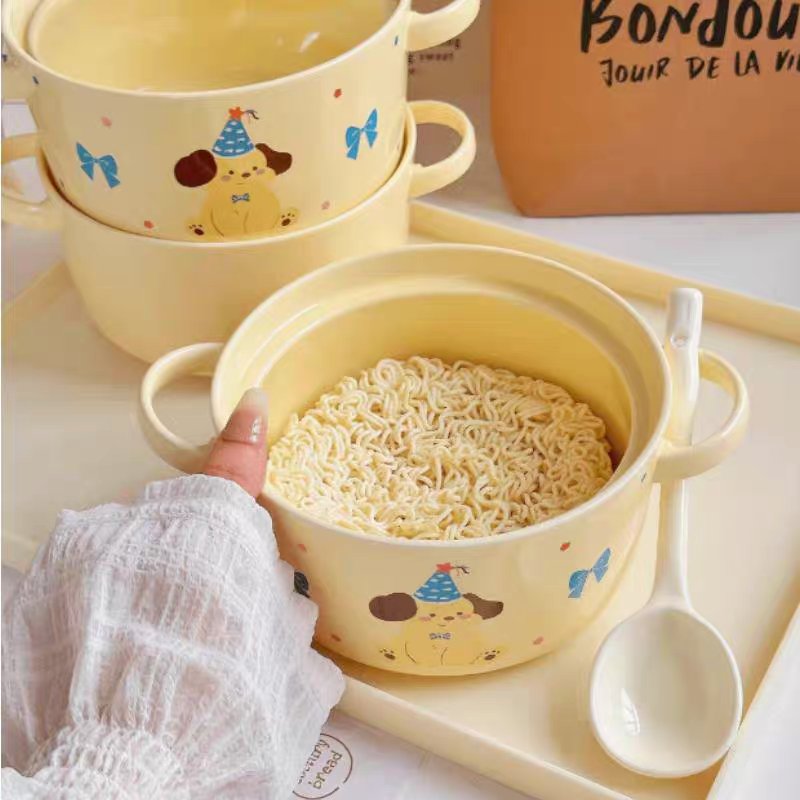 🎀 Party Puppy Ceramic Pot Set（Double-Handle Soup Bowl with Lid）