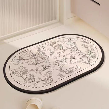 French Floral Diatomite Bathroom Mat - Oval Shape