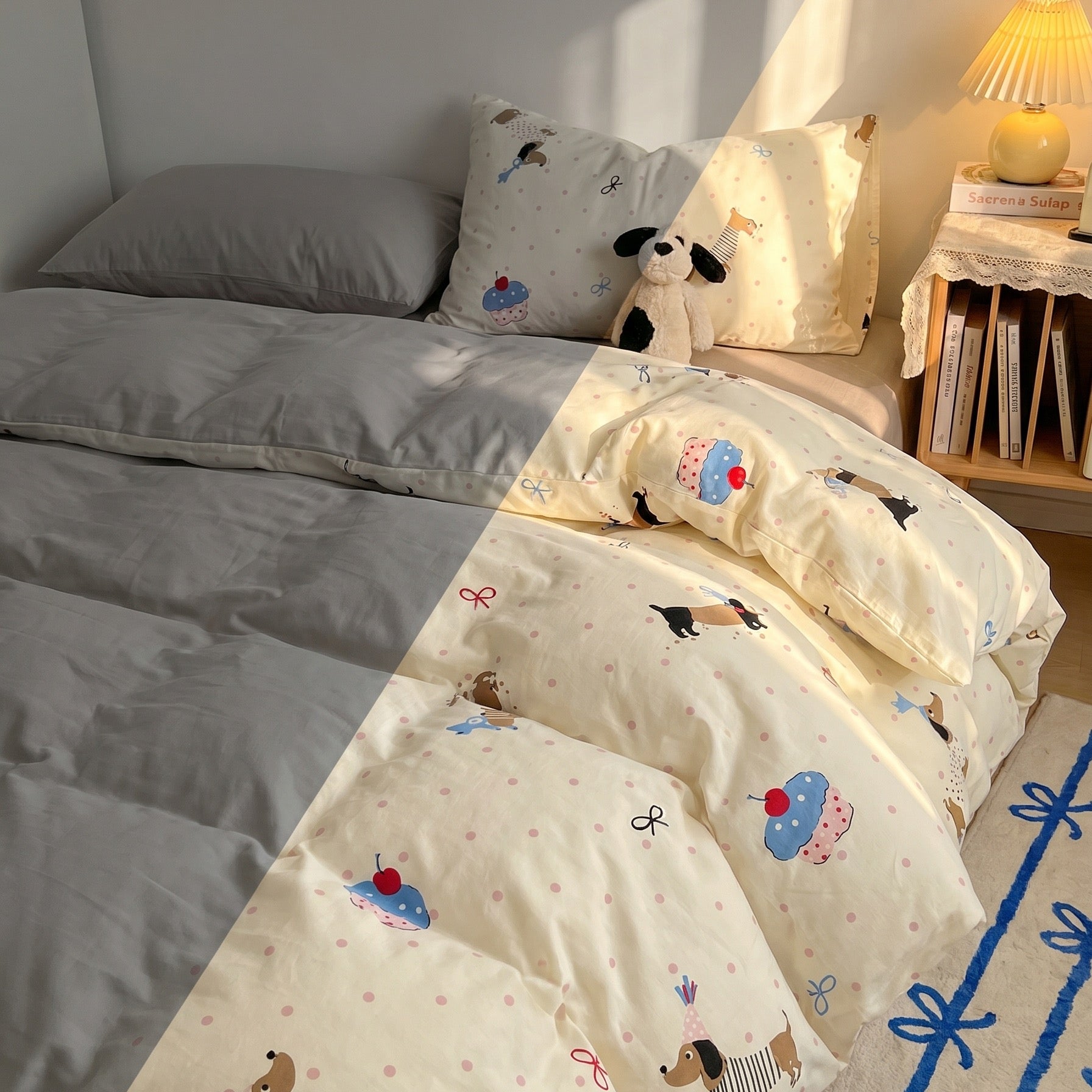 🐶 Cream Puppy Washed Cotton Duvet Cover Set