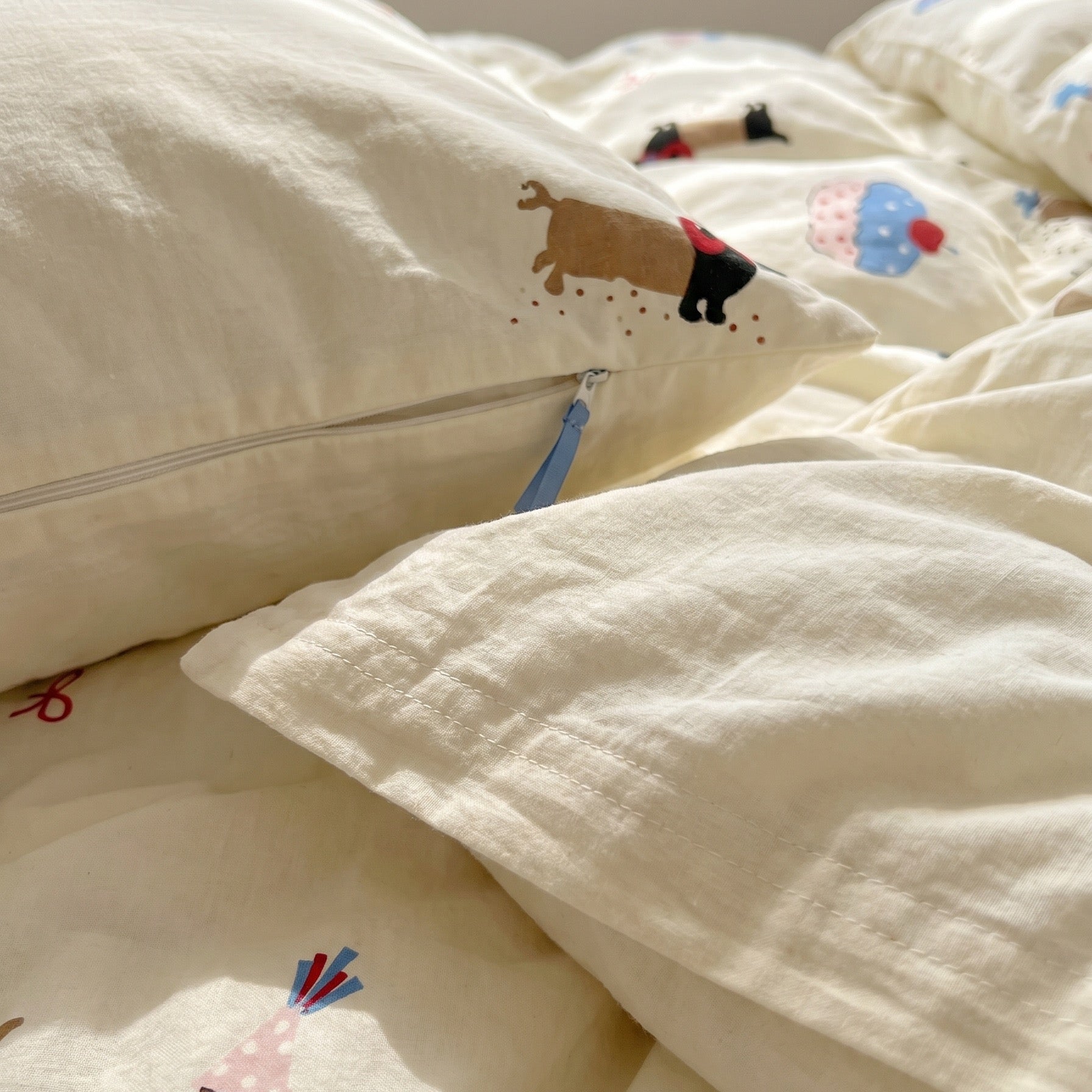 🐶 Cream Puppy Washed Cotton Duvet Cover Set