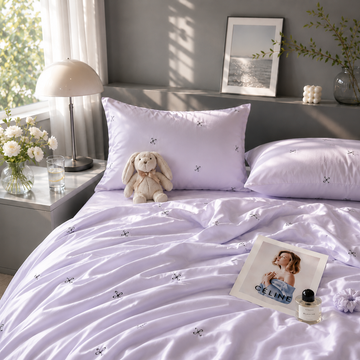 🦋 Lilac Butterfly Washed Silk Bedding Set